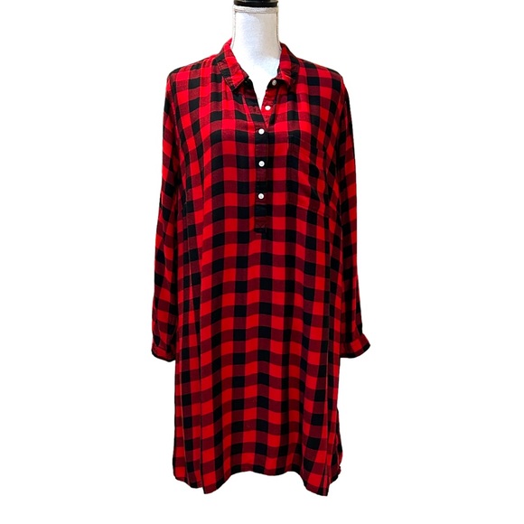 Old Navy Buffalo Plaid Rayon Shirt Dress Women’s SZ XXL in Red and Black - Picture 2 of 9